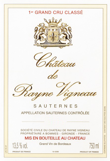 Chateau de Rayne-Vigneau Sauternes Premier Cru